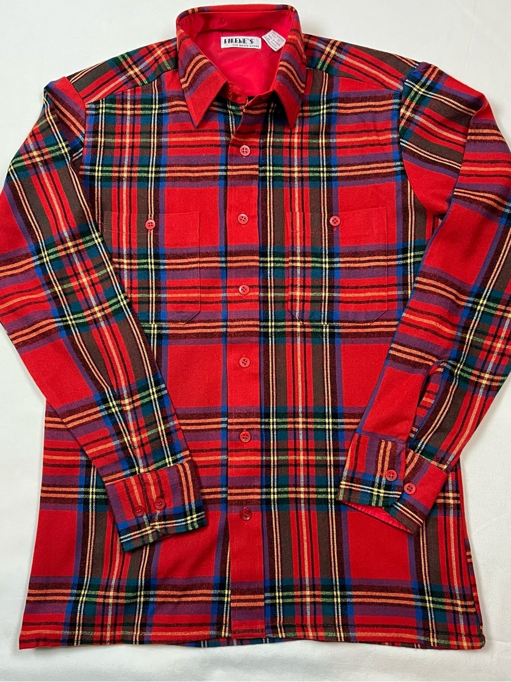 FILENE’S BOSTON Vintage Men’s Flannel Shirt Size S 100% Acrylic Red Plaid